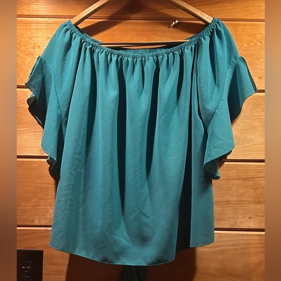 Women’s Teal Off the Shoulder Top L - Picture 2 of 4